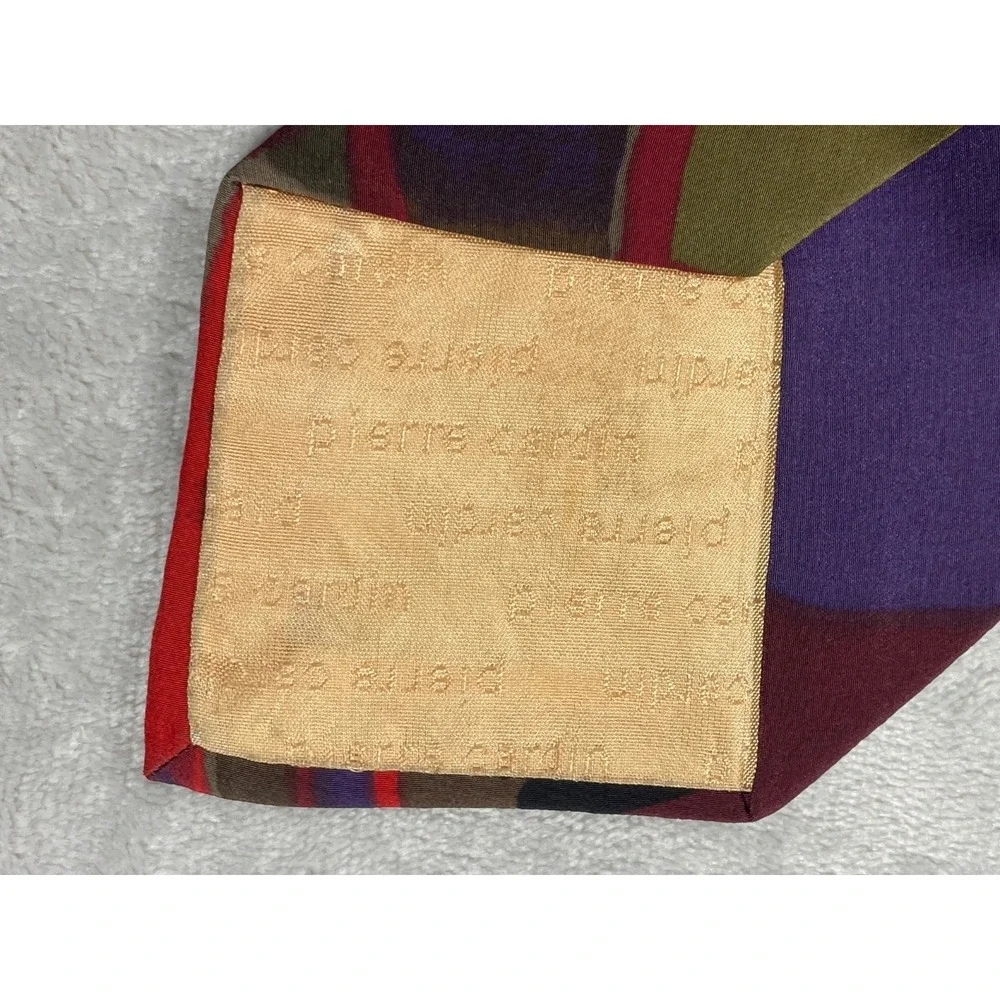 Vintage Pierre Cardin Tie Men's One Size Red Olive Abstract Geometric Silk USA